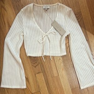 Women's Cream Ribbed Knit crop top XS